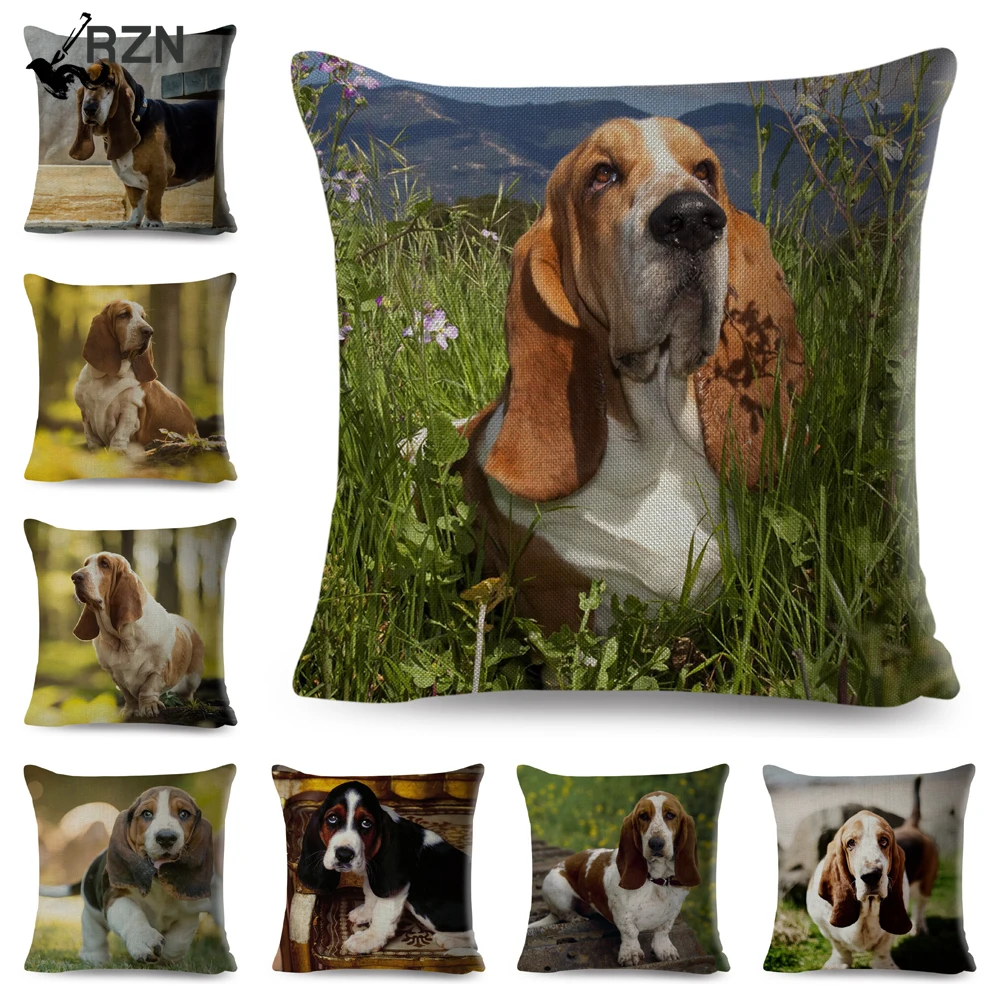 

45x45cm Pet Cute Basset Hound Dog Pillow Case Decor Animal Printed Cushion Cover for Sofa Home Car Throw Polyester Pillowcase