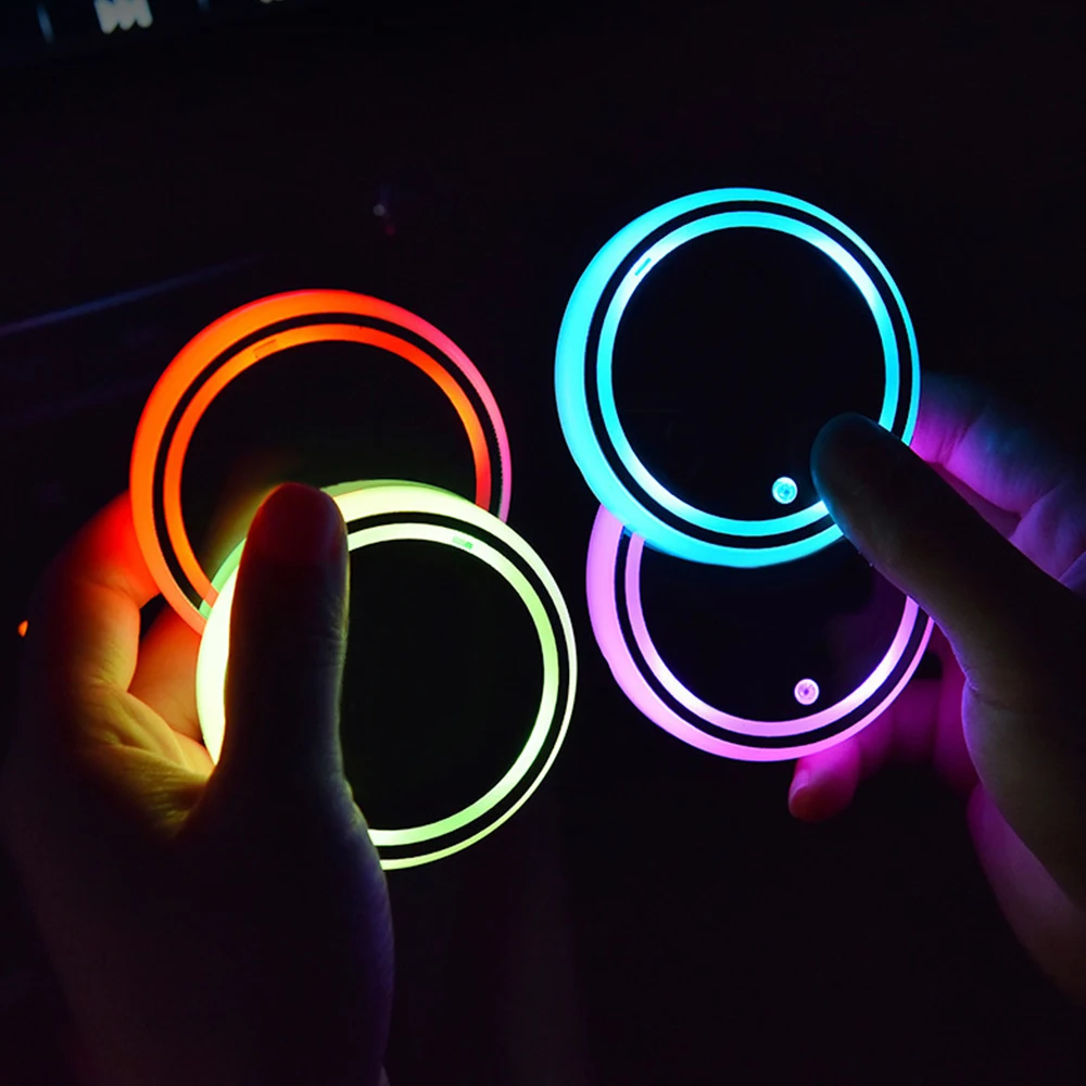 

Car Coaster With LED Light 7 Colors Luminous RGB Light Mat With Light Sensor Vibration Sensor Practical Energy-Saving Cup Pad
