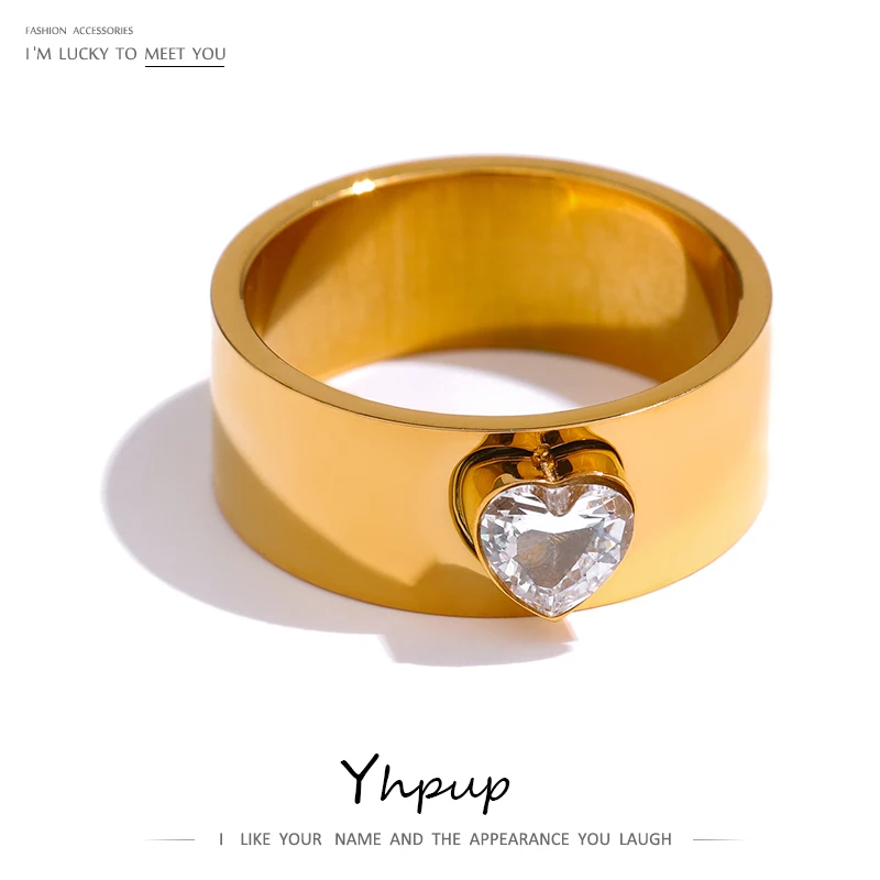 

Yhpup 316L Stainless Steel Round Romantic Heart Bling Cubic Zirconia Waterproof Rings Wedding Engagement Jewelry Anniversary