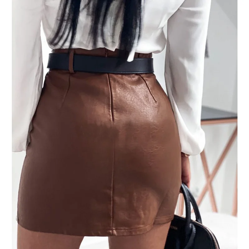 

Fashion PU Leather Skirts Women Mini Pencil Sexy Skirts Office Lady Solid Color High Waist Slim Bottoms Skirts