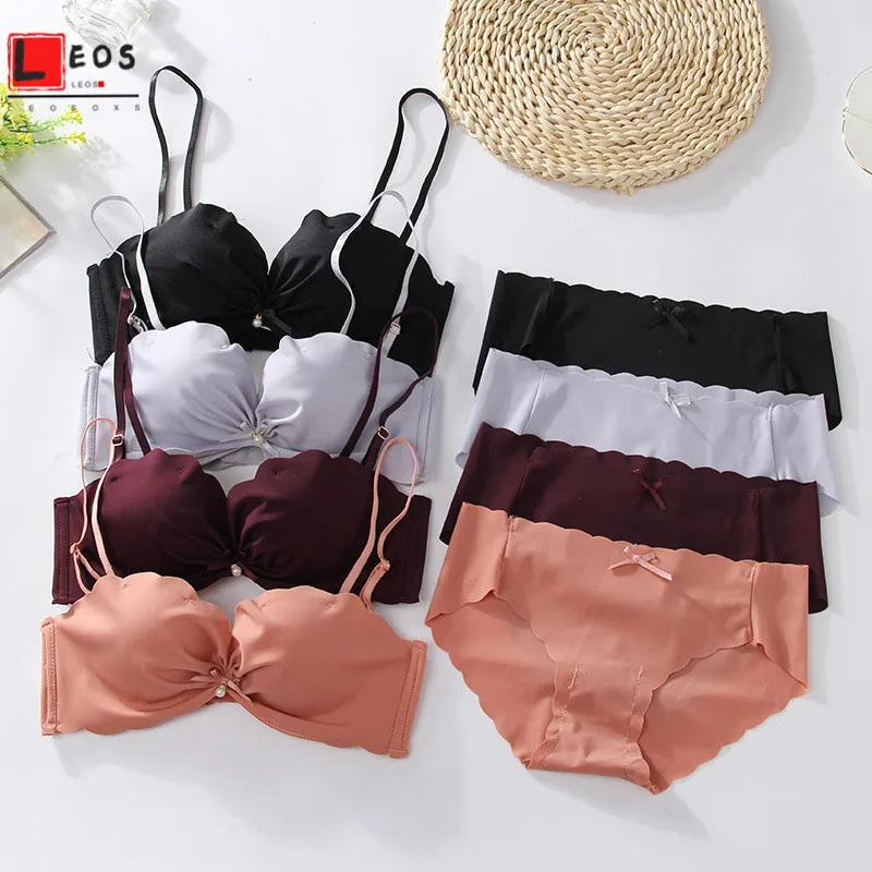 

Sexy Female Bras Sets Solid Color Wireless Lingerie for Women Wave One Pieces Underwear Suits Push Up Bra Briefs 2 Pieces Set