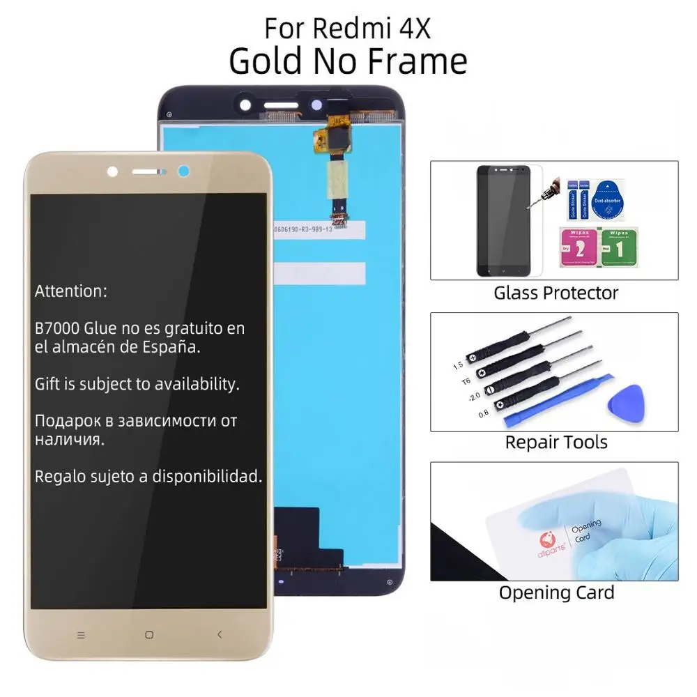 Gold No Frame Дисплей для XIAOMI Redmi 4X / 4x Pro / 4X Prime LCD в сборе с тачскрином на рамке 5.0'' Черный и белый золото - Цвет: Gold No Frame