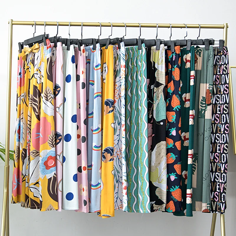 

Spring Summer Female Pants Lounge Home Wear 2021 Sleep Wear Women Pajama Printed Loose Sleeping Cotton Pants