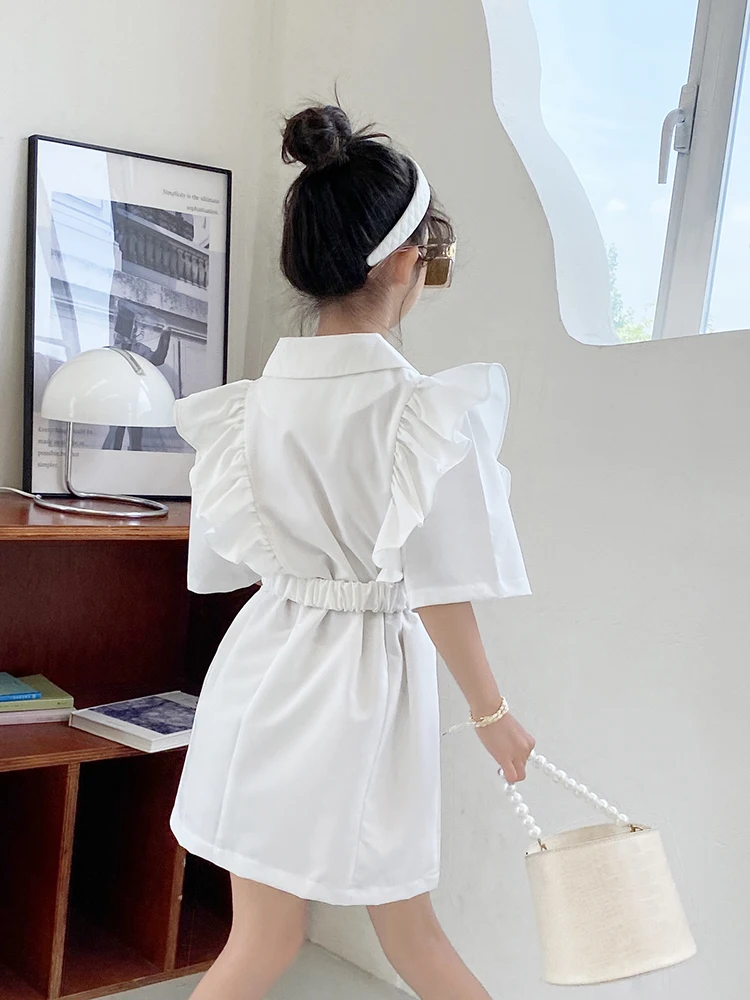 

Baby Girl French Fashion Personality New Lace Suit Dress Summer Waist Short Sleeve Jacket Trendy Kid's Clothes Summer Dress