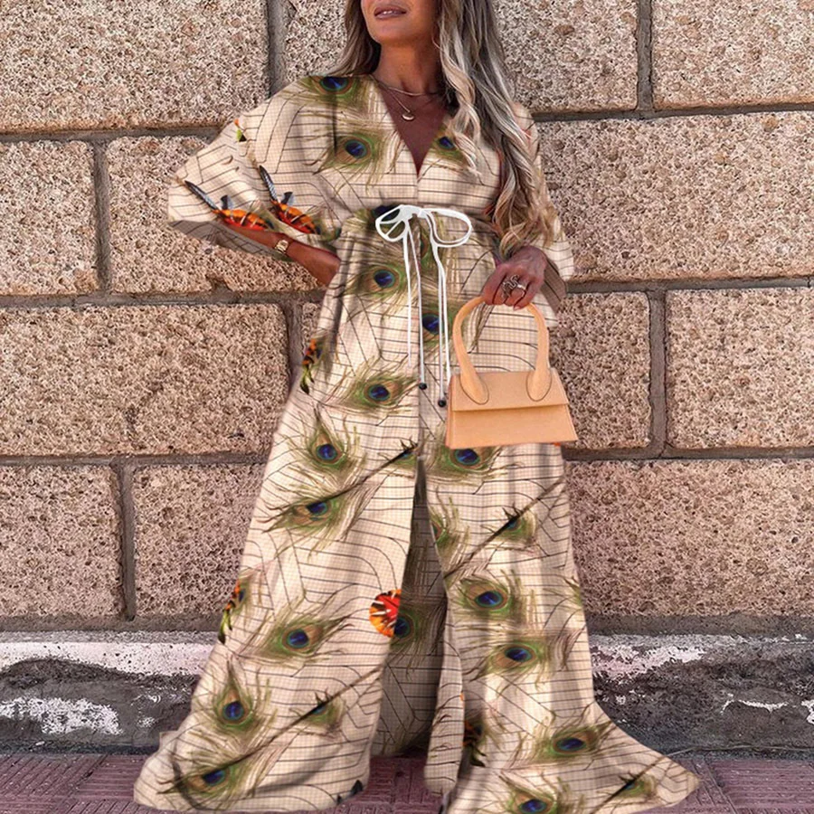 

2021 New Women's Casual Holiday Style Vneck Print Dress