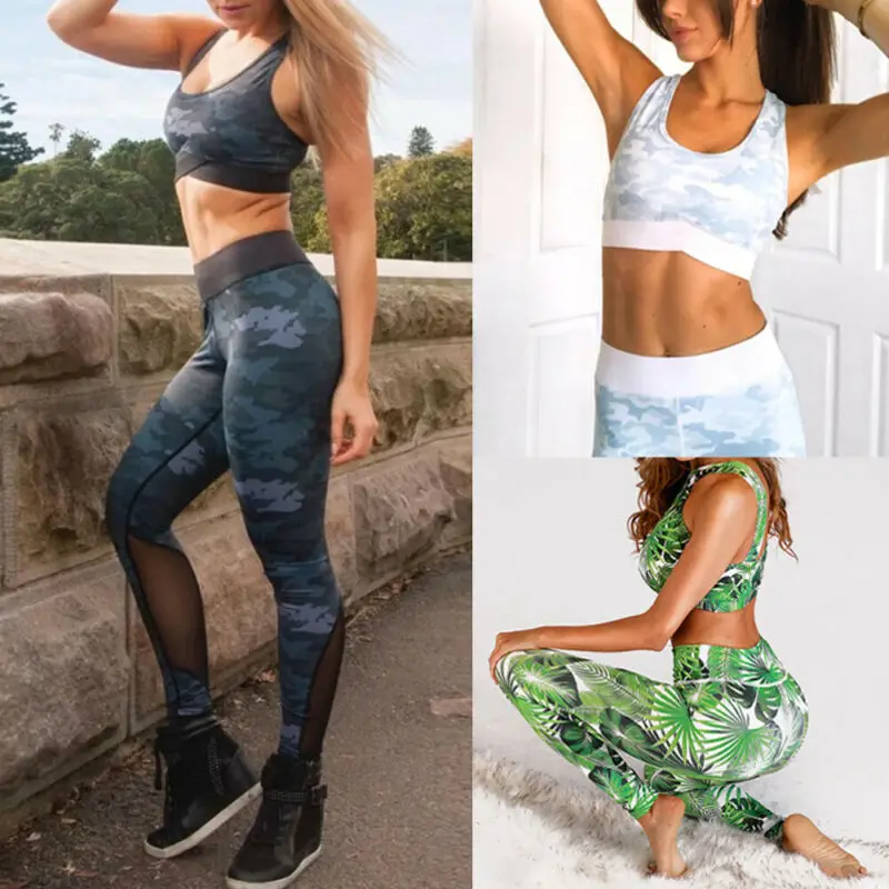 

Women Gym Vest Crop Tops Jogging Running Legging Pants Outfit Wear Set 2 Piece