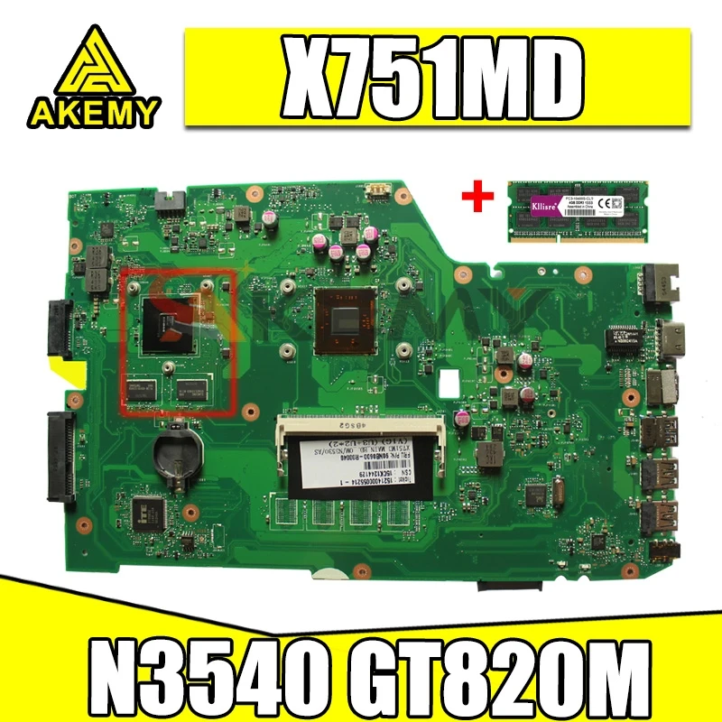 X751MD материнская плата N3540-CPU GT820M для For Asus k751M R752M X751M X751MJ ноутбука Тест 100% OK |