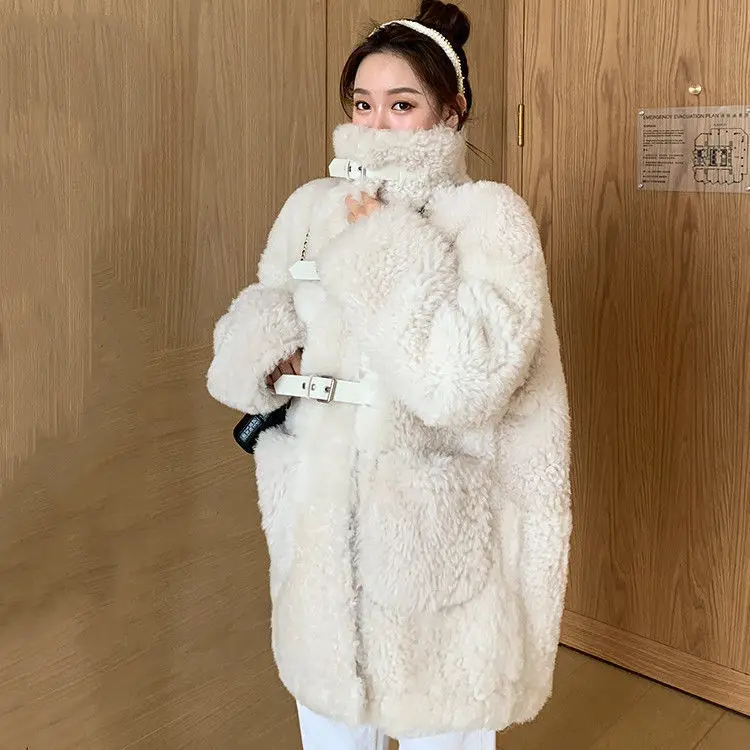 

2022 Lamb Plush Mid-length Female Winter Korean Thick Cotton Clothes Plus Size Jacket Students