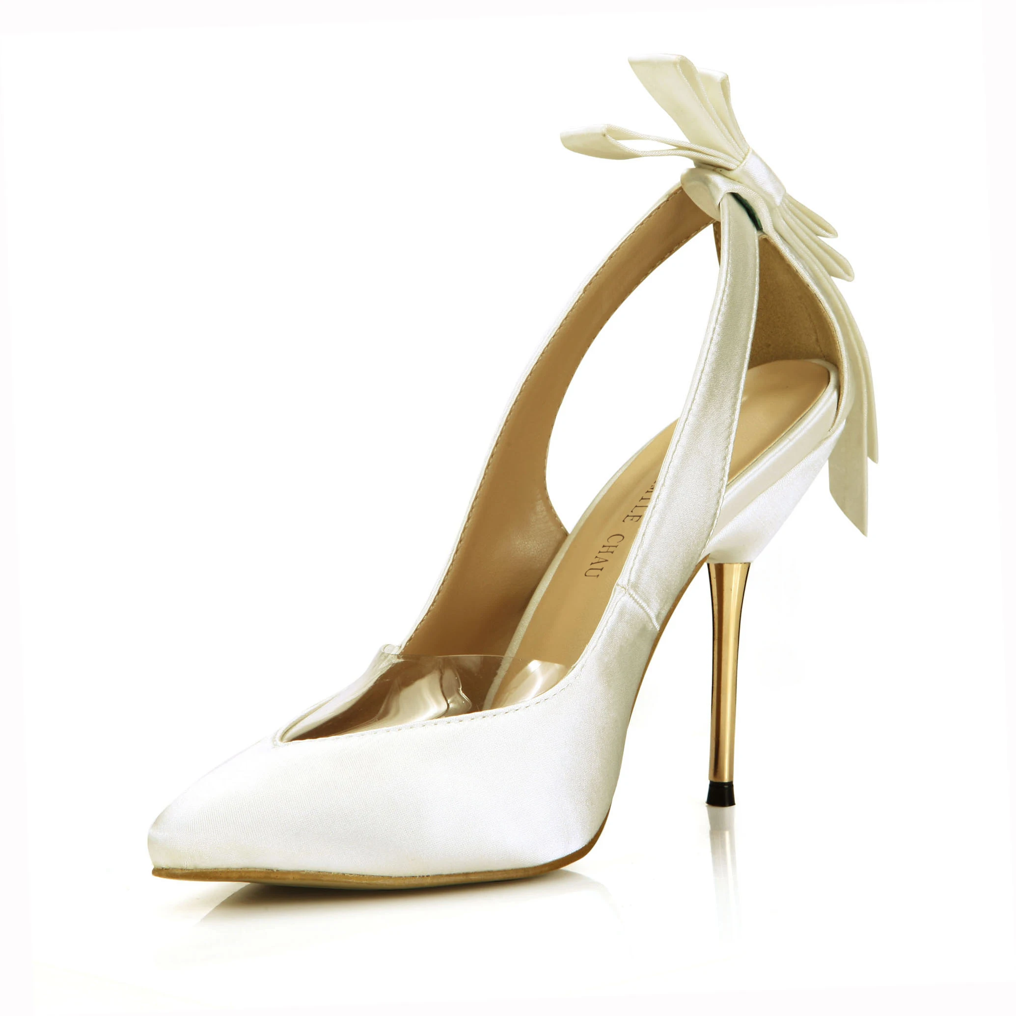 Пикантные атласные свадебные туфли-лодочки на шпильке с острым носком и бантом