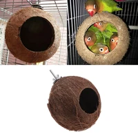 bird parrot finch nest natural coconut shell hanging chain cage toys swing house