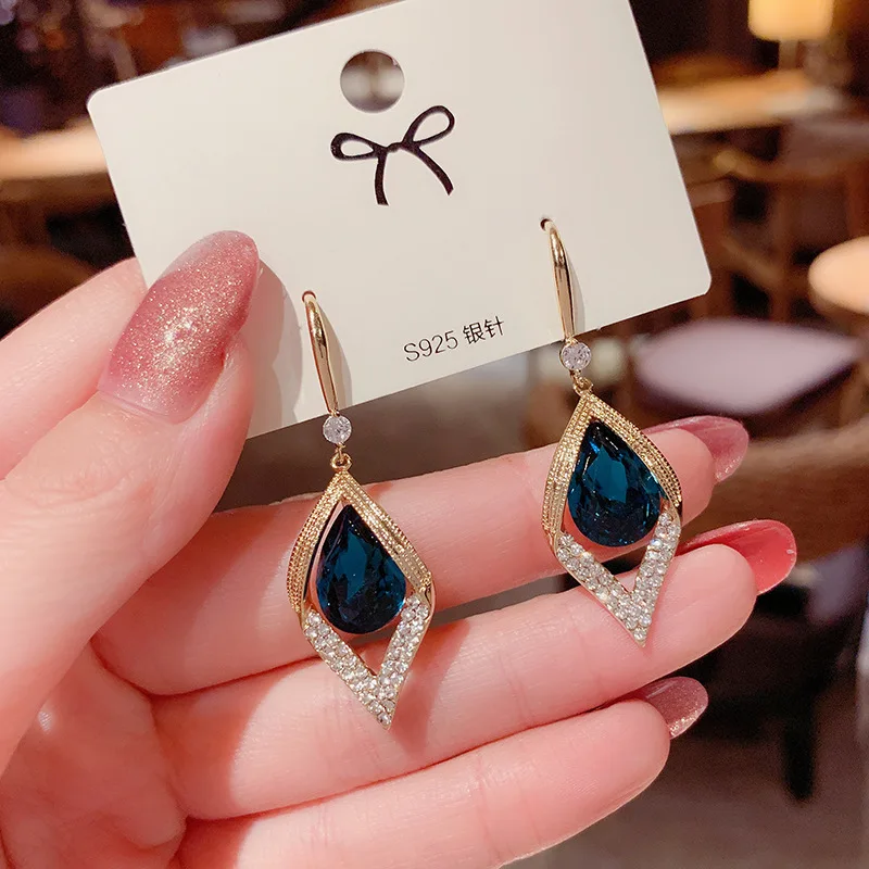 2021 Fashion Elegant Blue Bohemian Style Hoop Earrings for Woman Korean Luxury Bride Wedding Jewelry Gifts | Украшения и