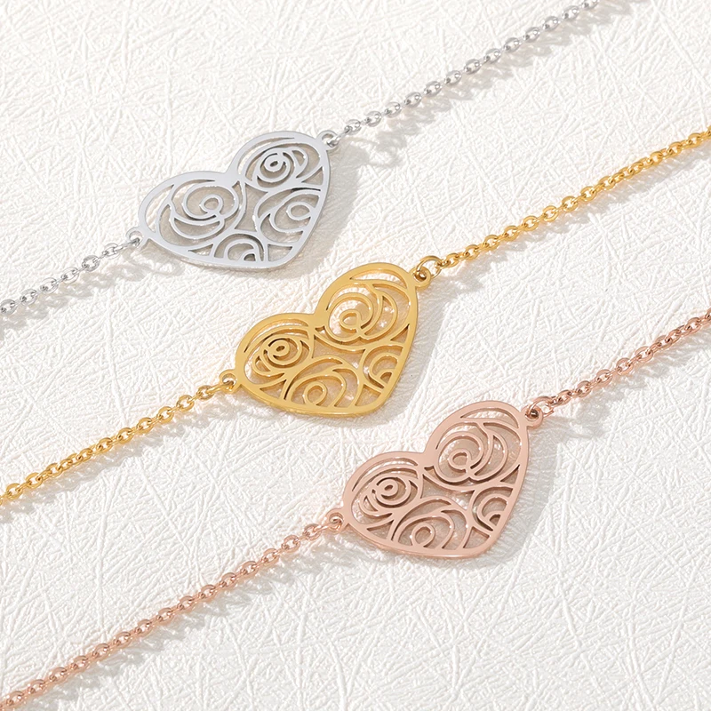 

2021 New Woman Bracelets For Girls Gold Color Chain Fashion Heart Stainless Steel Bangles Charm Wave Bracelet For Women Gift