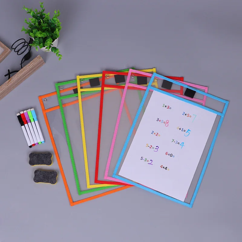

1pcs Reusable Dry Erase Bag File Pockets Transparent Write Wipe Drawing Writing Whiteboard Markers Classroom Teaching Supplies