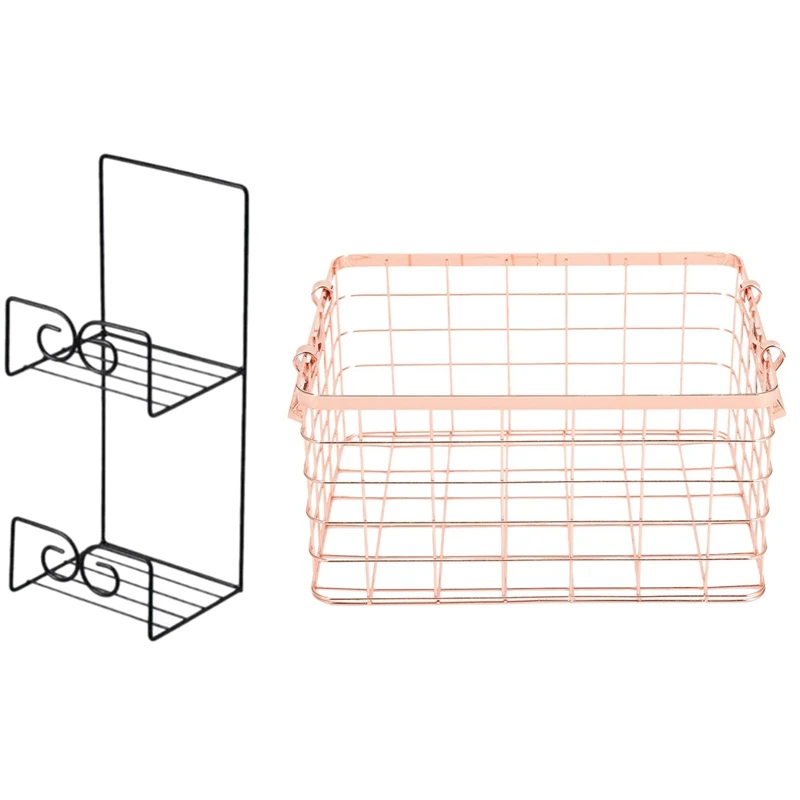 

Металлическая корзина для хранения, железная сетчатая настольная полка, корзина из розового золота и домашняя посуда, над дверью/настенное ...