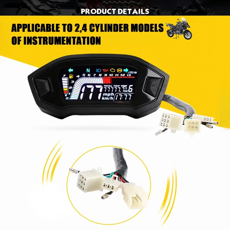 

Universal Motorcycle LCD Digital Speeeter 13000RPM Backlight Digital Odemeter Tachometer for 1,2,4 Cylinder