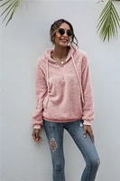 women casual pink lamb wool sweatshirt long sleeve v neck hooded high street office lady warm pullover 2021 winter fashion tops