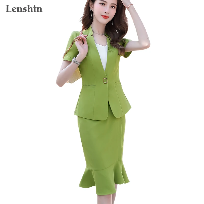 Комплект из 2 предметов Lenshin Женский костюм с юбкой годе Офисная Стильная летняя
