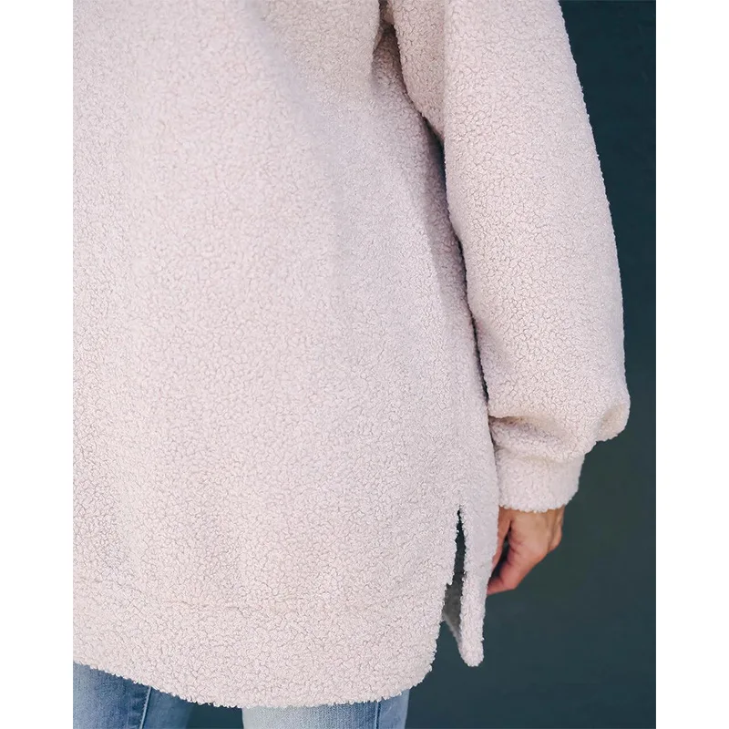 

Winter Women's Tops Europe Cross-Border Solid Round Neck Long Sleeves Slit Loose Coat Hoodies Women Fashion Tops