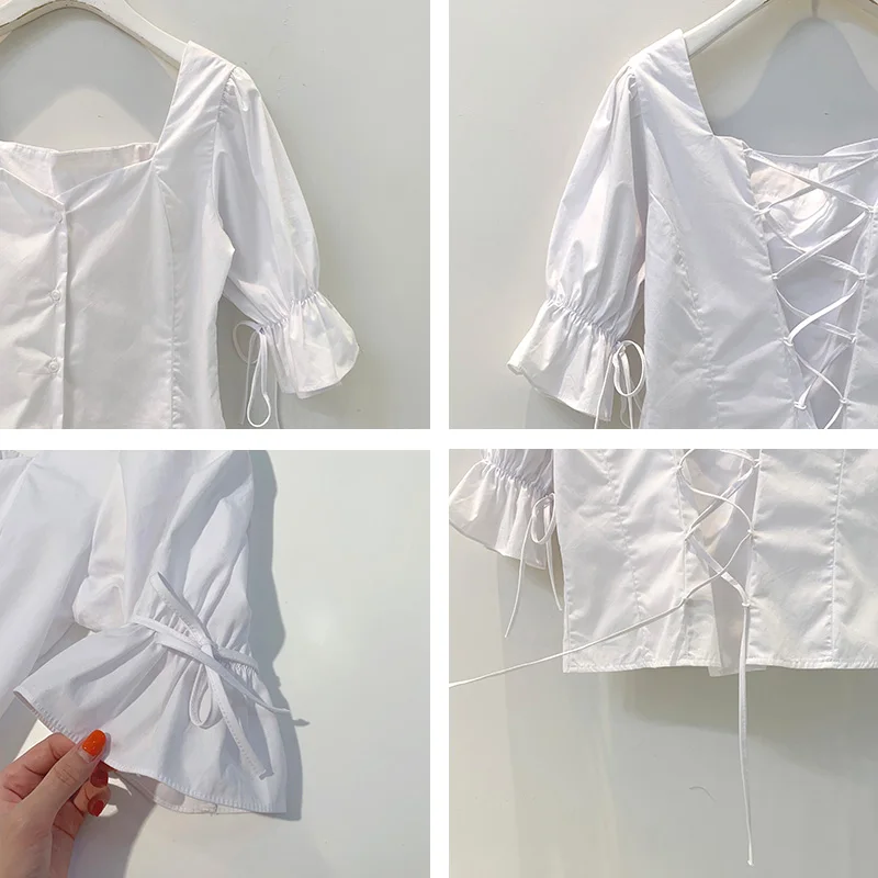 Trytree Женская Повседневная Блузка с квадратным воротником однобортная однотонная