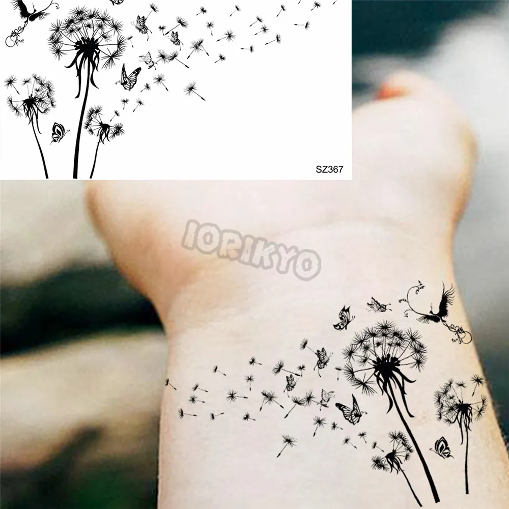 Minimalist Dandelion Temporary Tattoos For Women Girls Thorns, Lilies, Chrysanthemums, Fake Tattoo Stickers Leg Arm Tatoos Charm images - 6