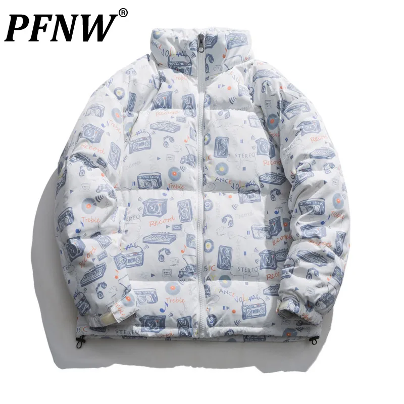 

Пуховик PFNW мужской с воротником-стойкой, теплая утепленная куртка на молнии, белый пуховик с музыкальным узором, 12 х1517, Осень-зима 2021