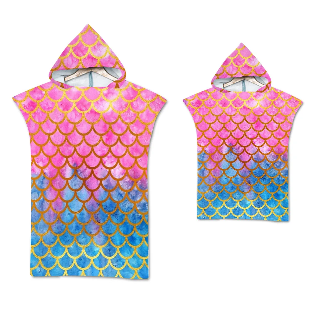 Пляжное полотенце ONGLYP с пайетками и капюшоном быстросохнущее Пончо из