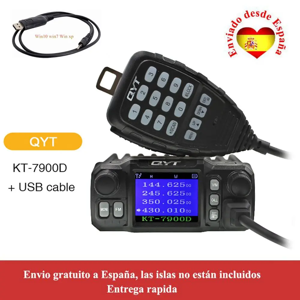 QYT мини-радио KT-7900D 25W Quad Band 136-174/220-260/350-390/400-480MHZ KT7900D переносная рация + USB кабель |