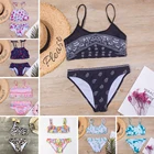 От 3 до 14 лет, детская одежда для купания для девочек, сплошной цвет двух частей для девочек, купальник-бикини, комплект бикини бандаж Цветочный принт детский купальный костюм пляжный купальный Suit254