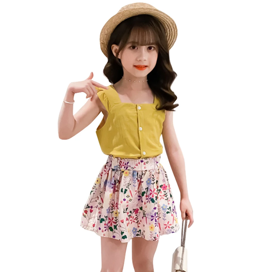 

Teen Girls Clothing Vest + Floral Skirt Costume For Girls Summer Costume For Girl Casual Style Kids Clothing 6 8 10 12 14