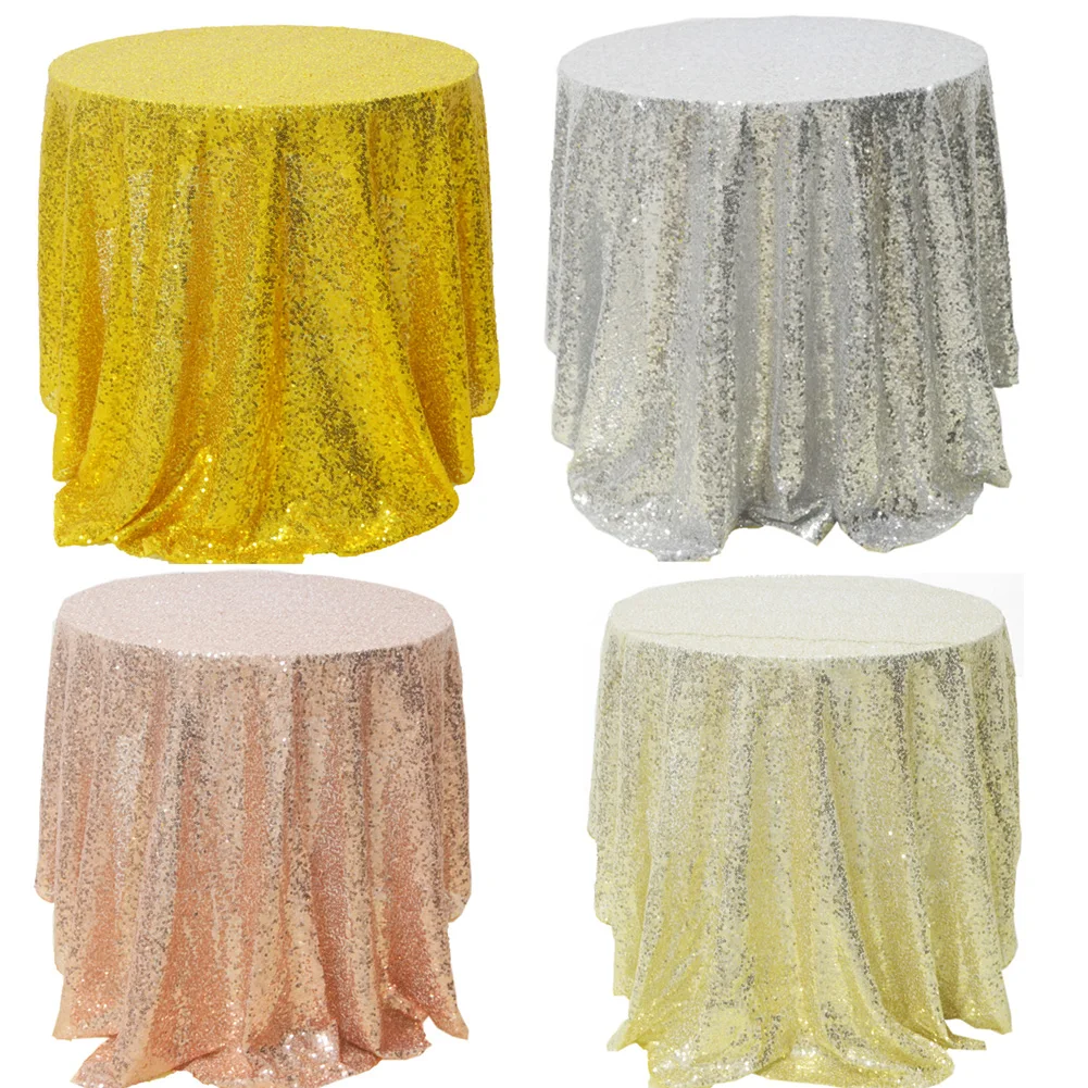 Round 60/80cm Sequin Tablecloth Glitter Table Cloth Wedding Banquet Christmas Birthday Party Decoration Home Gold Tea Tablecloth