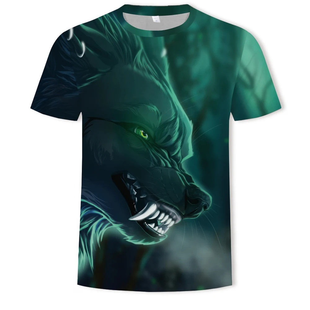 

2021 new summer men's 3d T-shirt couple wolf print T-shirt men's summer short-sleeved round neck T-shirt fashion casual brand