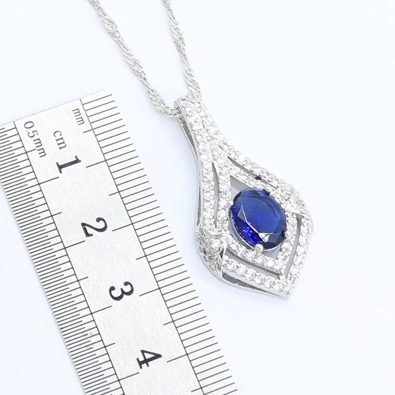 Серебряный цвет Искусственный Свадебный синий камень с браслетом серьгами