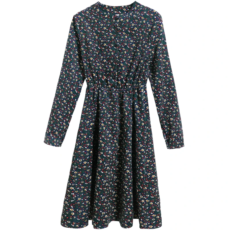 

Preppy Style Autumn Winter Women Prairie Chic Dress Floral Print Elastic-Waisted Femme Vestidos Elegant Vintage Sweet Midi Dress