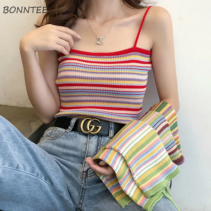 

Топ женский трикотажный в полоску, Радужный цвет, в уличном стиле