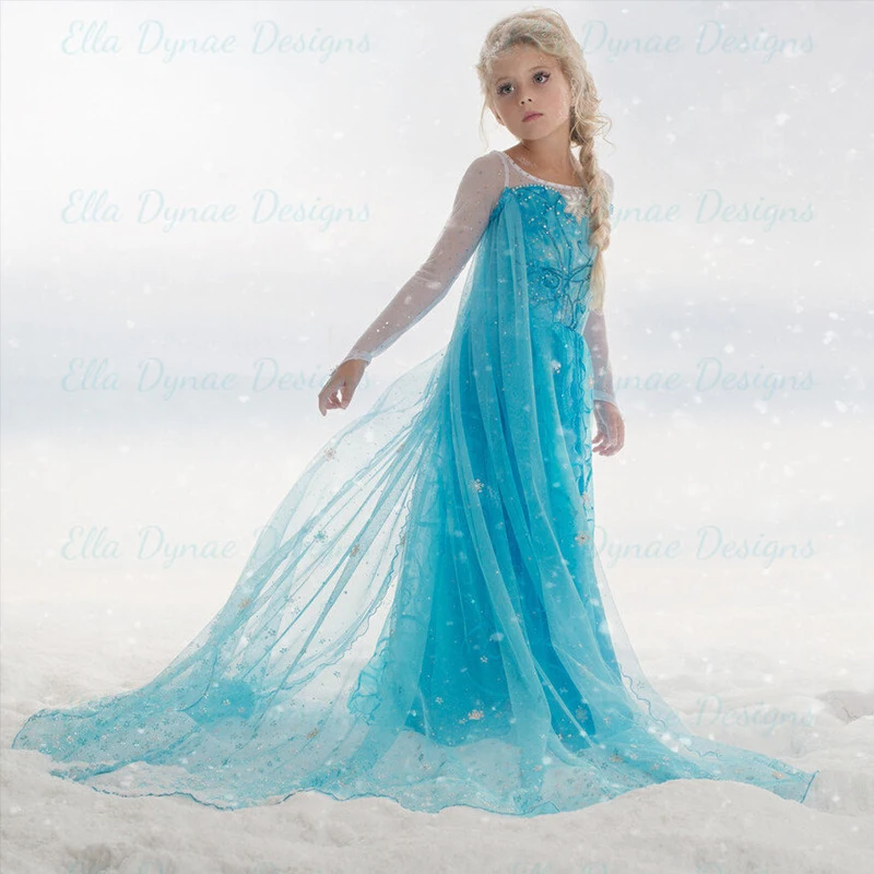 Летний нарядный костюм Эльзы с длинным плащом для девочек Элегантное платье