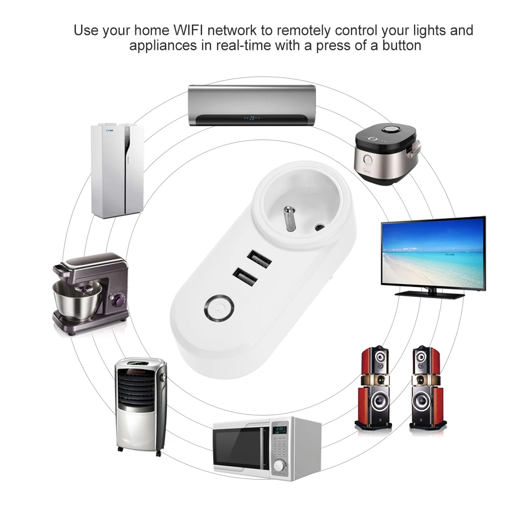 EWeLink ЕС Тип E мини-разъем Smart Wi-Fi розетка Plug Функция времени голос Управление