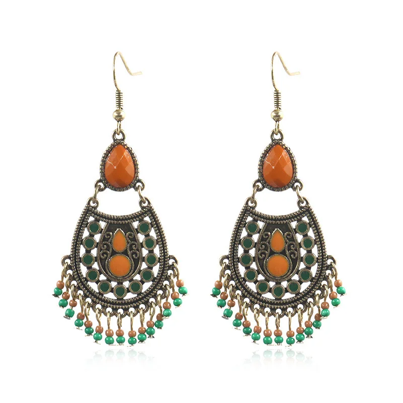 

Bohemian National style jewelry fashion palace style decorative alloy earrings rice beads eardrops women's jewelry accessories