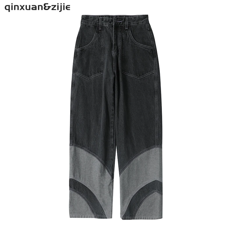 

New Loose Men Jeans Male Trousers Streetwear Patchwork Design High Quality All-match Students Daily Casual Straight Denim Pants