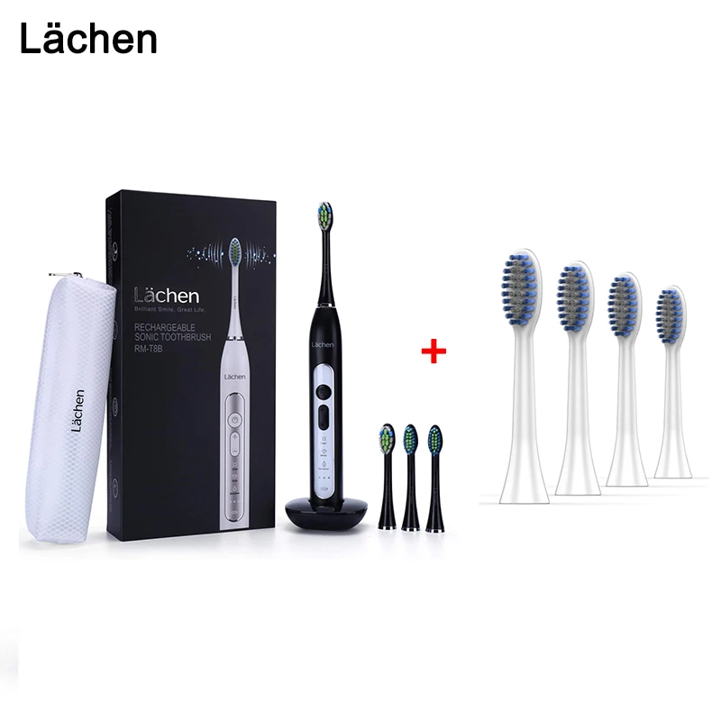 Add 4 Clean Heads Lachen T8B электрическая зубная щетка для взрослых с таймером, USB перезаряжаемая электрическая зубная щетка с 4 шт. сменной головкой - Цвет: Add 4 Clean Heads