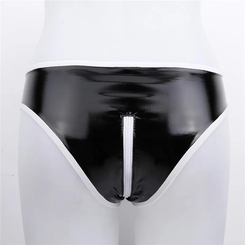 Женское сексуальное нижнее белье из лакированной кожи с белой отделкой на молнии