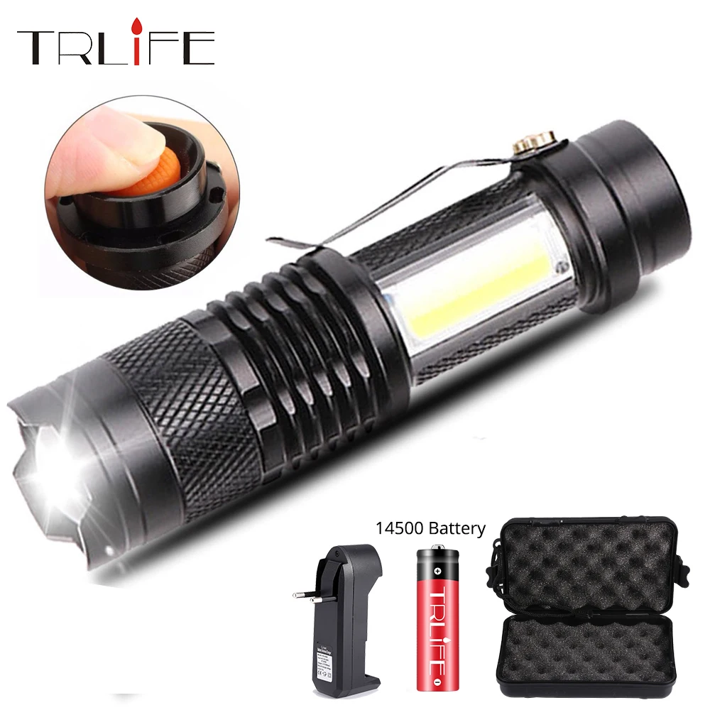 Мощный перезаряжаемый светодиодный фонарь XPE+ COB карманный мини-фонарик Penlight Spotlight Zoom фонарь Водонепроницаемый Аккумулятор AA 14500