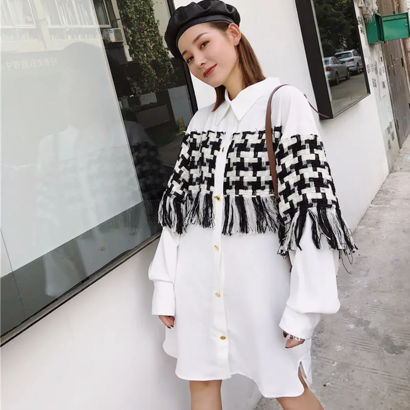 Женское шифоновое платье LANMREM Повседневное с длинными рукавами и отворотом