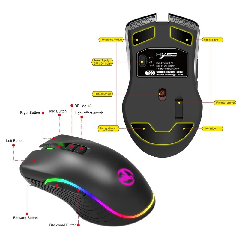 USB Rechargeable Wireless Mouse for Computer Gaming Gamer Bears PC Laptop Optical Cordless Mause Ergonomic Mice | Компьютеры и офис