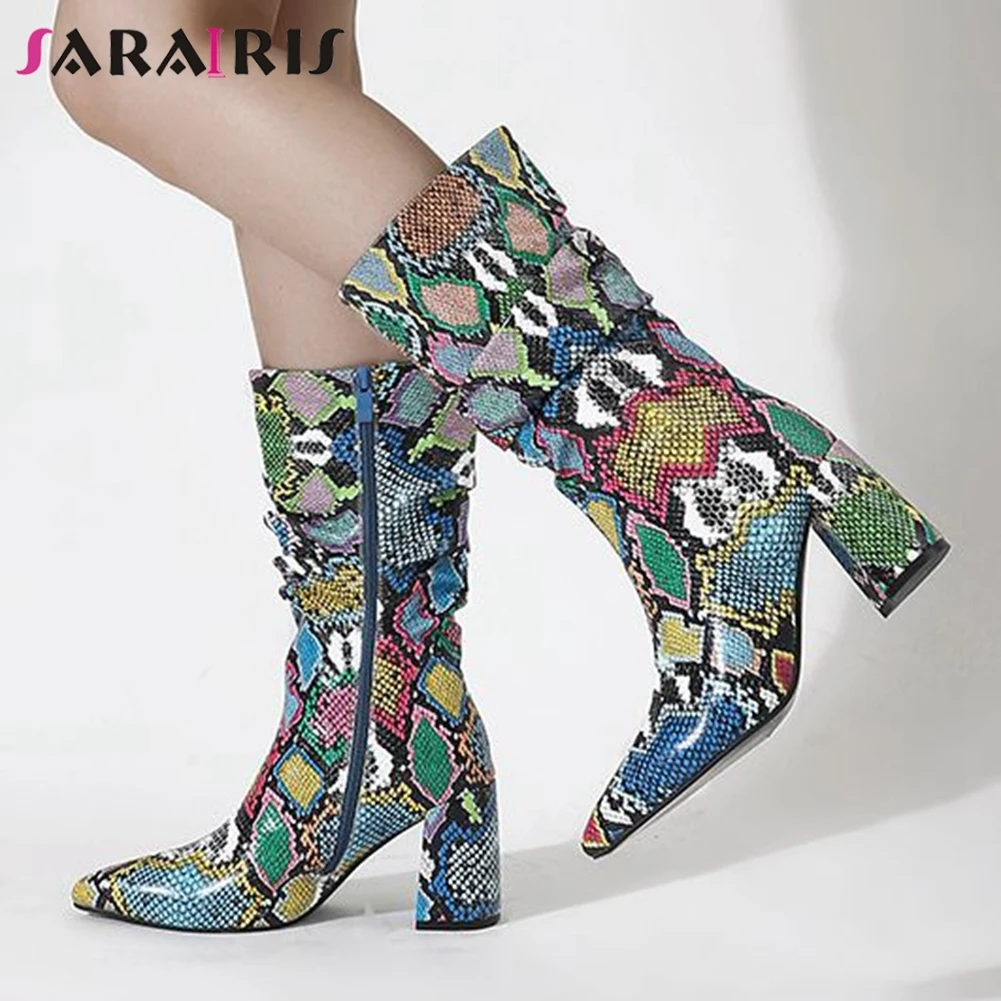 Сапоги SARAIRIS женские классические до середины икры заостренный носок молния на