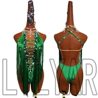 new latin dance dress competition dress performance dress adult custom green tassel sexy diamond dance dress