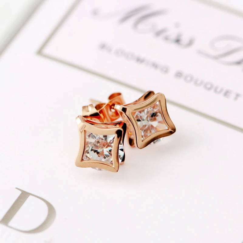 Женские серьги гвоздики из титановой стали с фианитом|Серьги-гвоздики| |