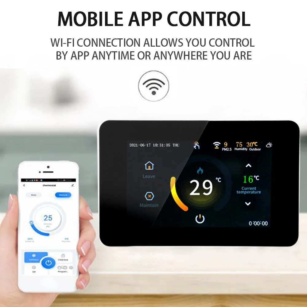 

Tuya WiFi Smart Thermostat Temperature Controller with weather display Humidity LED Touch Screen Work with Alexa Google Home