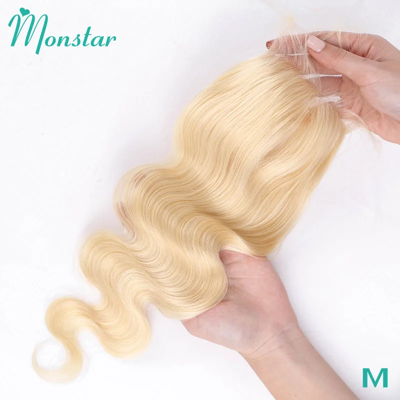 Monstar 613 блонд бразильские Remy волнистые волосы 4x4 человеческие на застежке 8 24 дюйма