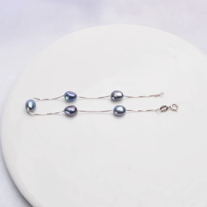 Женский браслет ASHIQI жемчужный из натурального серебра 925 пробы в стиле барокко 6 7