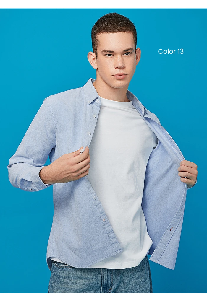 Giordano мужская приталенная рубашка slim fit,из натурального хлопка, с длинными рукавами